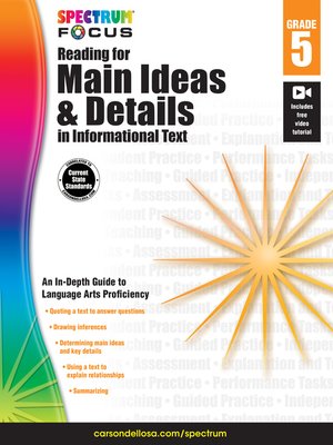 cover image of Spectrum Reading for Main Ideas and Details in Informational Text, Grade 5